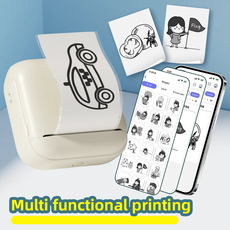 X6 Mini Thermal Printer with Wireless Bluetooth 1200mAh Ink-free Small Printer 203dpi Photo Printing Machine for Sticker Labels