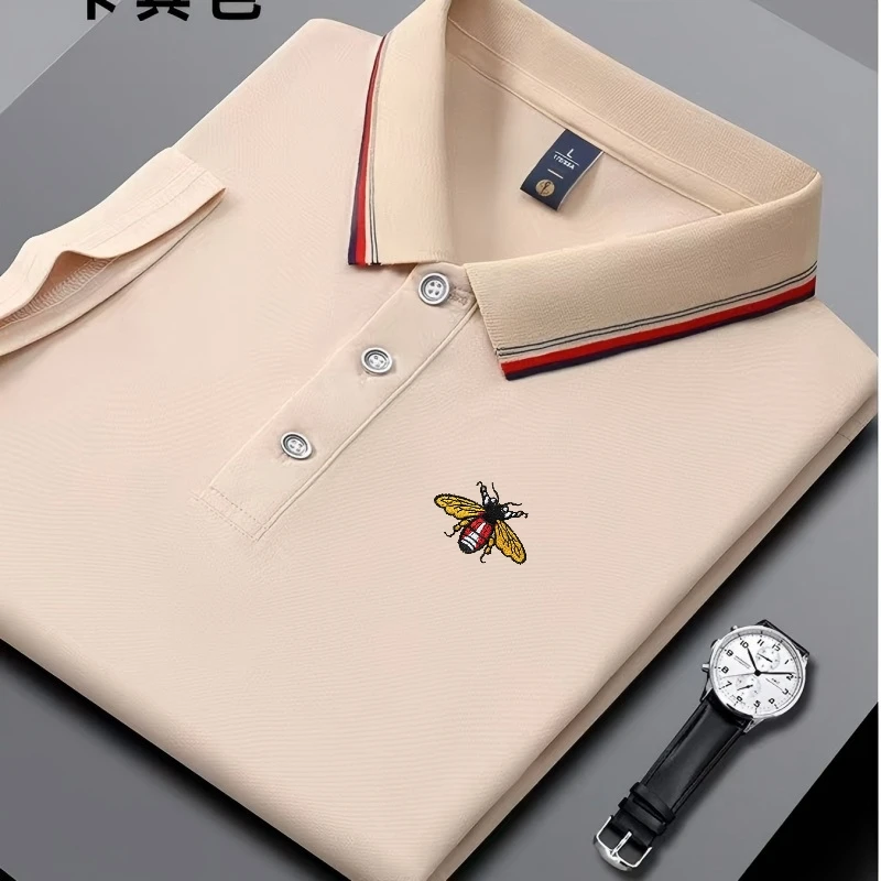 Embroidered New Men's Business Casual Short Sleeved Polo Shirt, Fashionable, Breathable, Comfortable and Versatile Top