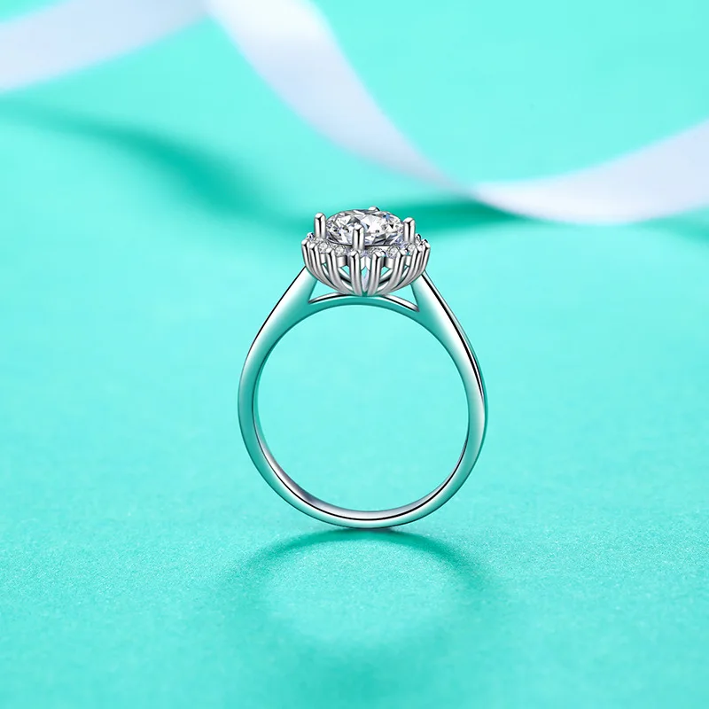 Thoughtful Ring Women's 1ct Moissanite PT950 Platinum - Sunflower four-prong charm, premium texture, amazing BFF present
