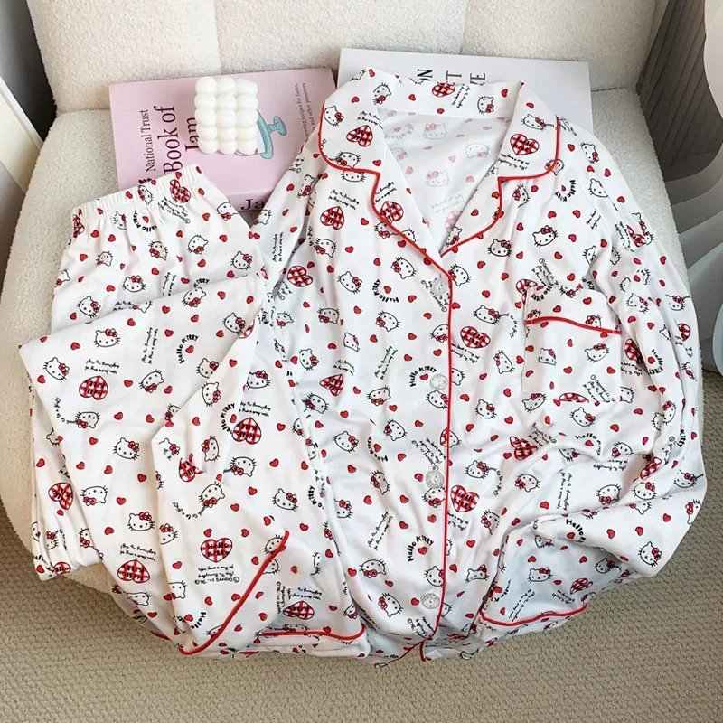 

Sanrio Hello Kitty пижамы весна и осень удобная домашняя одежда женская милая милая пижама с мультяшным принтом костюм кавайный подарок