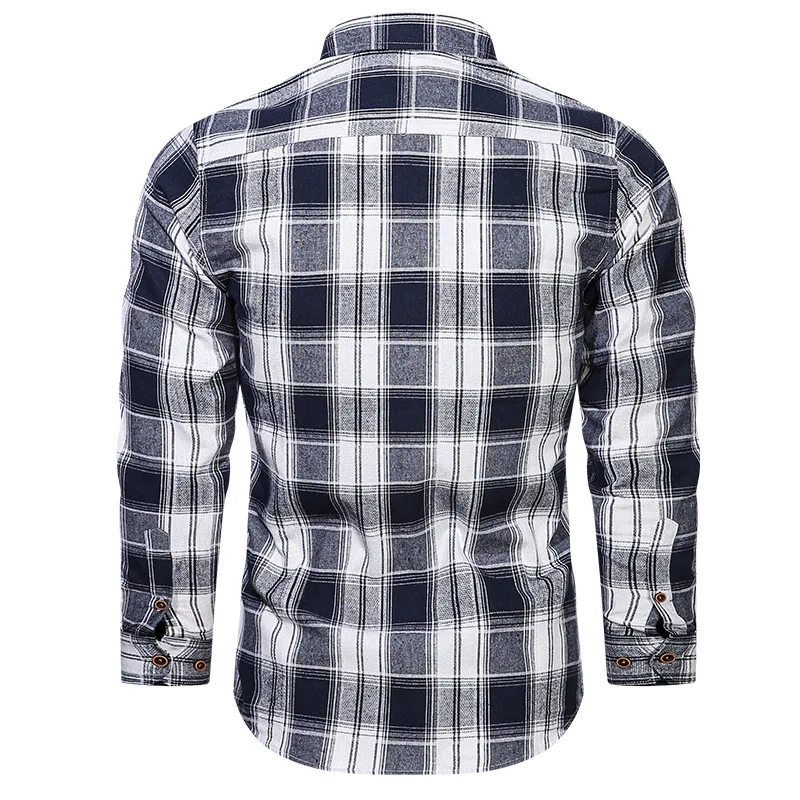 Camisas de manga comprida xadrez casuais masculinas, outwear algodão masculino, camisas de ferramental, bolsos múltiplos, alta qualidade, primavera, outono, novo, 5