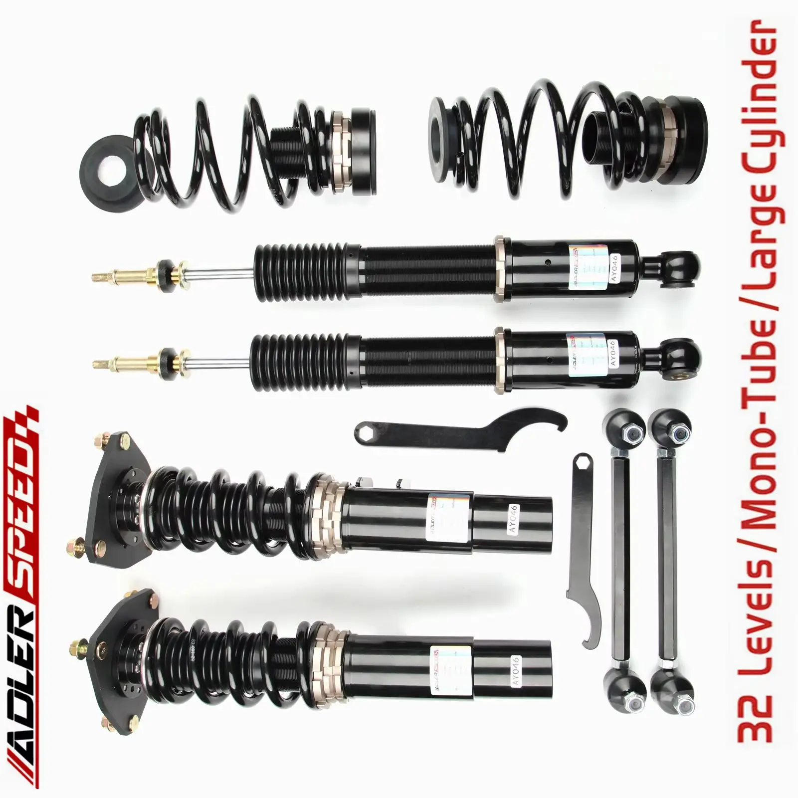 

ADLERSPEED 32-сторонние регулируемые монотрубные койловеры, подвеска для VW GTI/Golf MK5 MK6/Jetta MK5 MK6 (54,5 мм нижнее крепление)