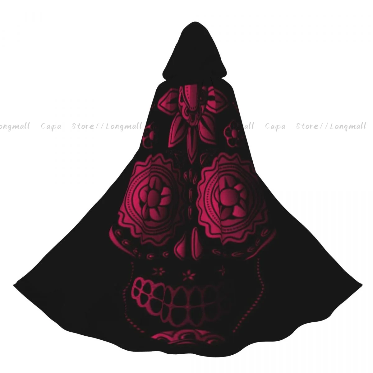 

Adult Halloween Day Of The Dead Sugar Skull Cloak Cape Hooded Medieval Costume Full Length Dress Coat