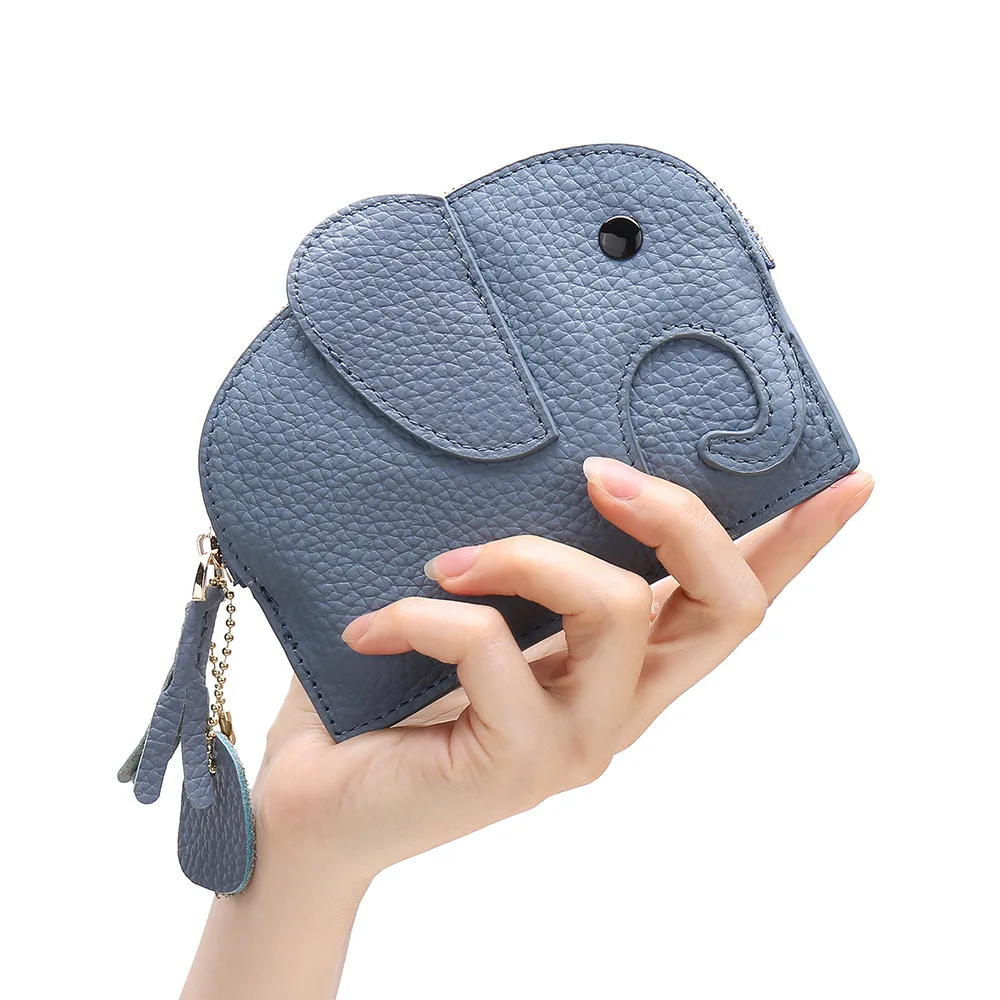 Soft Genuine Leather Cartoon Wallet ID Credit Bank Business Card Holder Elephant Coin Purse Clutch Earphone Bag For Female Women