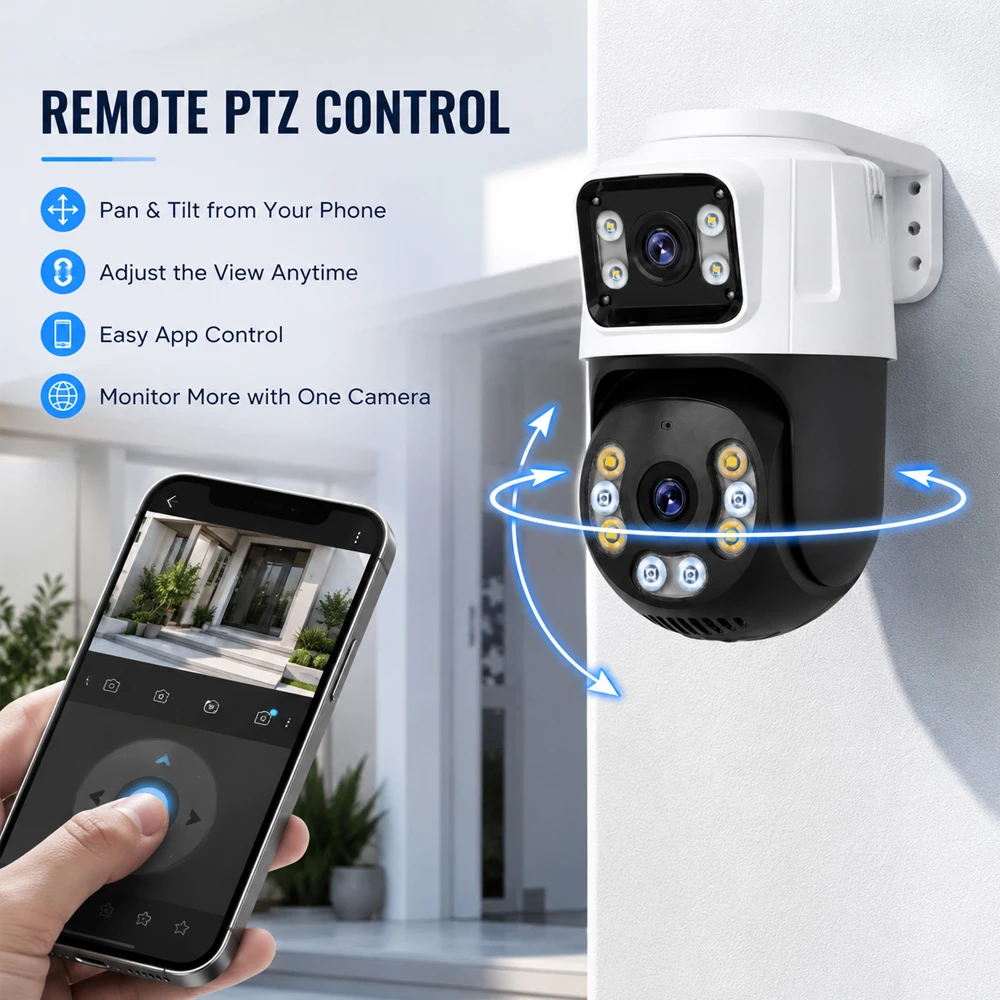 POE Dual Lens PTZ Security Camera 8MP Total Resolution AI Human Detection IP66 Waterproof Indoor Outdoor CCTV Surveillance Cam