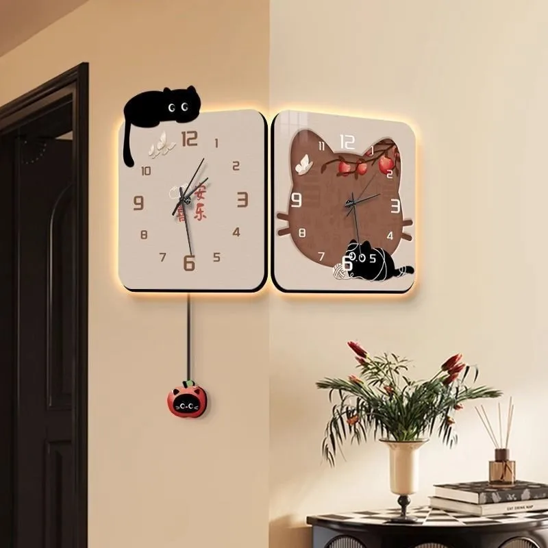 Corner Double Sided Clock Cream Wind Corner Living Room Wall Clock Automatic Timing Electronic Clock Creative
