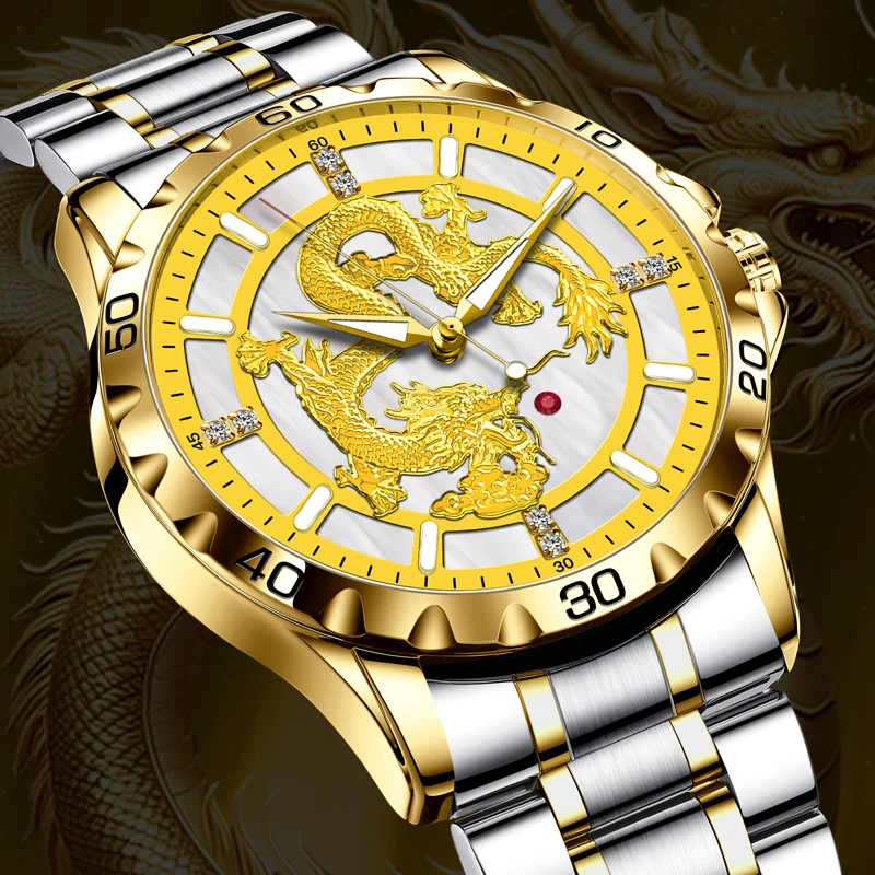 2024 GLENAW New Dragon Type Mechanical Watch Waterproof Stainless Steel Luminous Men\'s Luxury Brand Watch Mechanical