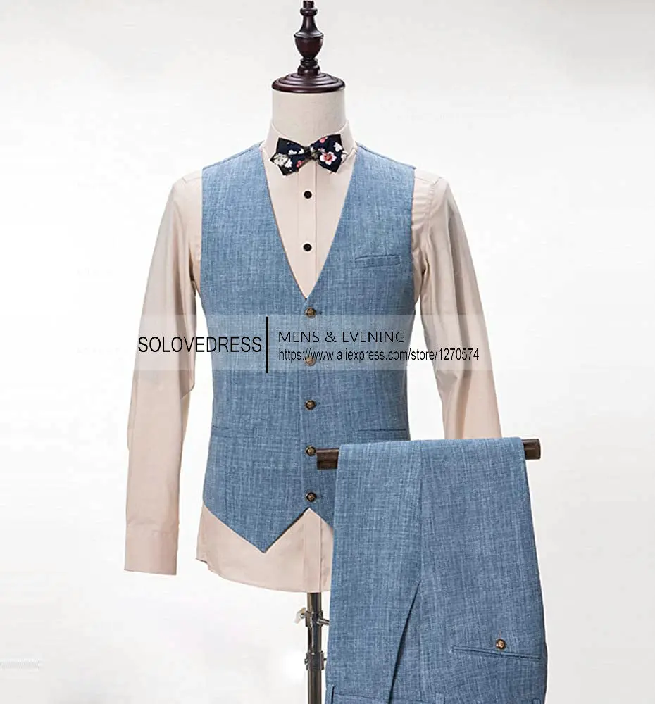 2024 New Men's Linen 3 Pieces Suit Set Summer Beach Wedding Prom Jacket Vest Pants Tuxedo (Coat + Pant+Vest）、）