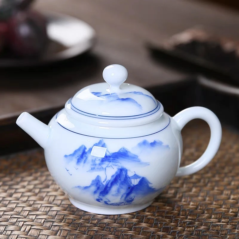 Chinese Jingdezhen Vintage Porcelain Ceramic Infuser Teapot with Strainer, Jasmine Oolong Flower, Te Guan Yin Tea Ceremony