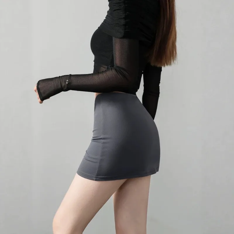 2026 New Women High Waist Gray Bodycon Mini Skort Slim Fit Stretchy Pencil Short Skirt Y2K Daily Casual Streetwear Bottom Skirts