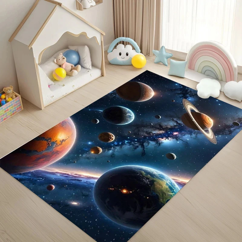 VIKAMA Galaxy & Planet Rug, Non-Slip Soft Play Mat for Nursery, Kids Room & Living Room Decor