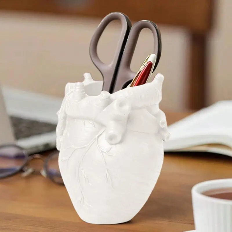 Desktop Pen Organizer Simulated Heart Design Office Desk Organizers And Accessories Study Bookshelf Decor Resin Art Supply