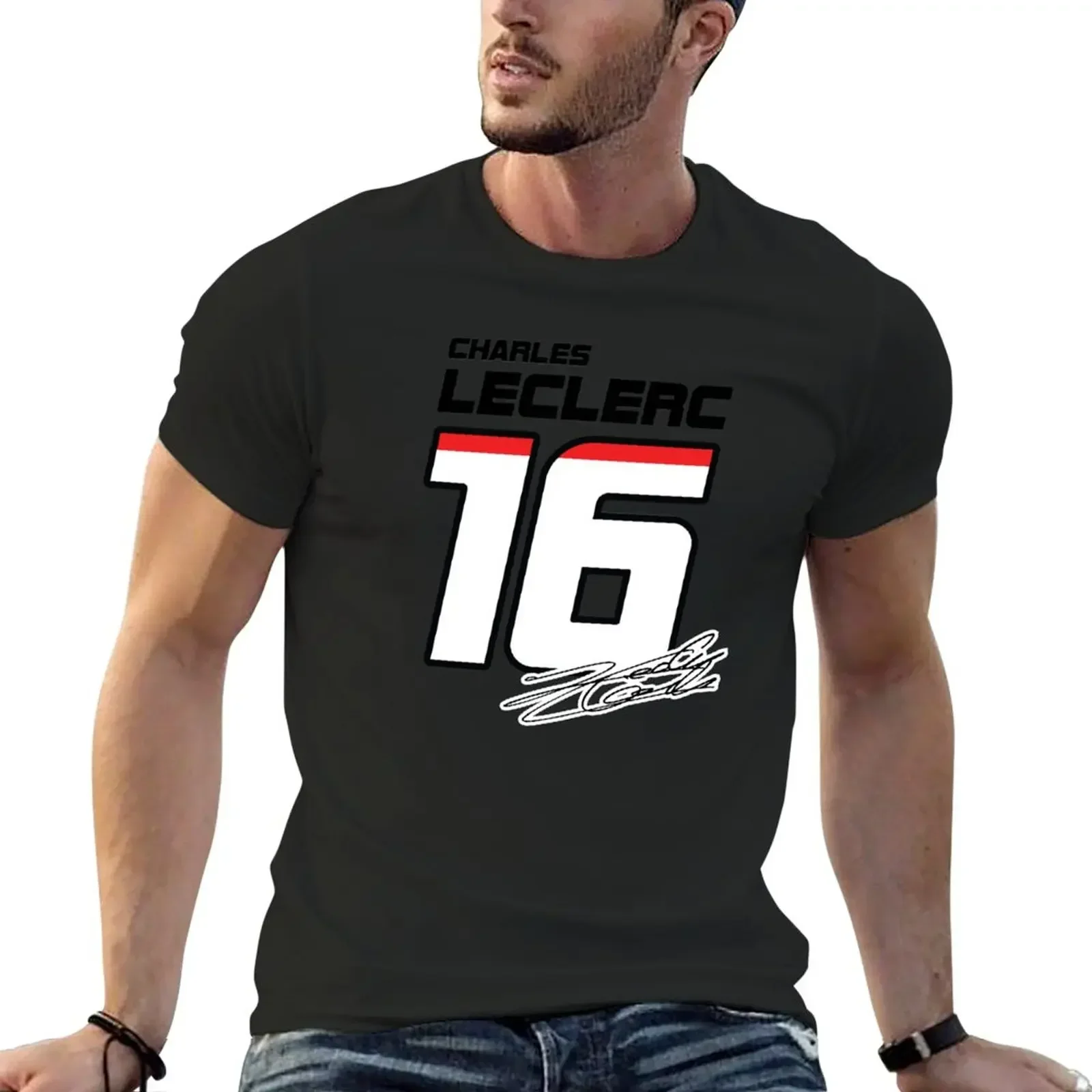 Graphic tees customs design your own mens anime F1 Leclerc 16 T-Shirt oversized t shirts clothing harajuku 2024 summer