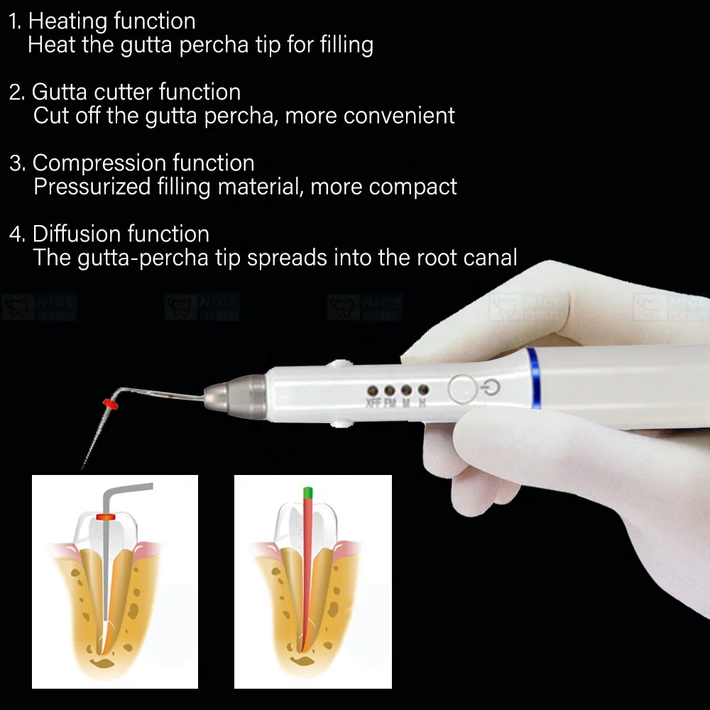 den  tal Cordless Gutta Percha Obturation System Endodontic Endo Heated Pen 4 Tips Double Charging