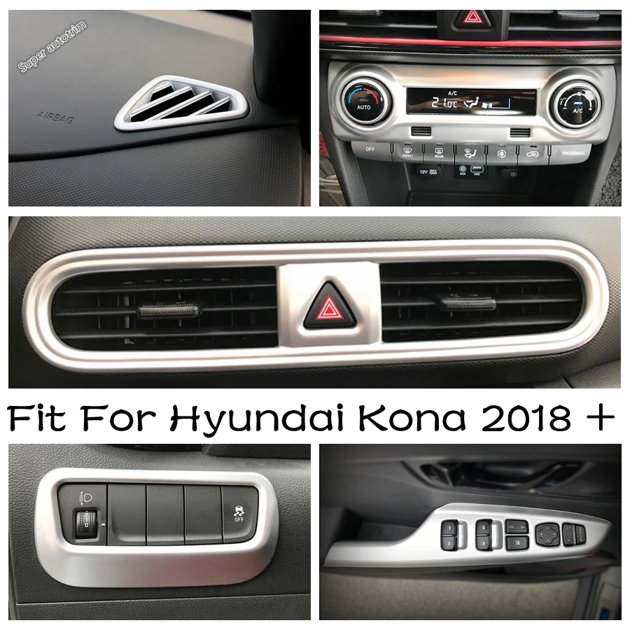 

Window Lift Panel Air Condition Button Frame Warning Light Switch Cover Trim Matte Interior Parts For Hyundai Kona 2018 - 2023