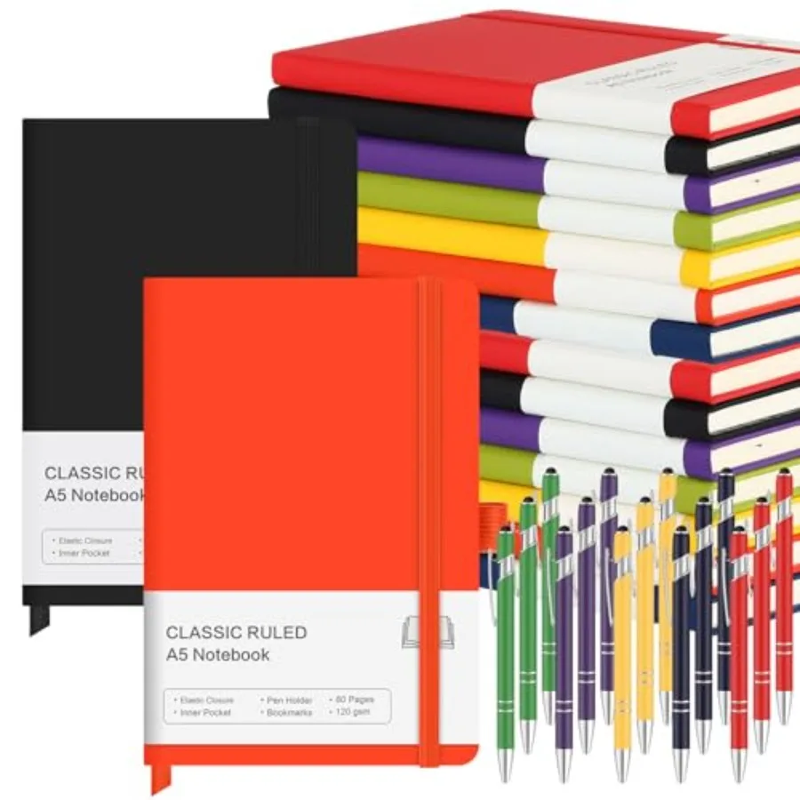 

Набор из 15 блокнотов A5 в твердом переплете, классический набор для записей с держателем для ручки и 15 ручками для школы, бизнеса и работы