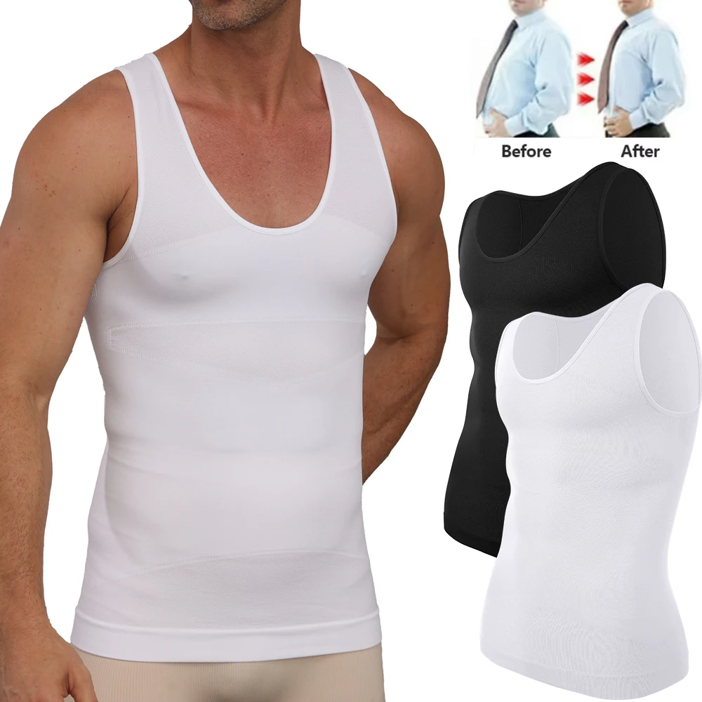 Sleeveless Men's Body Shaping Top Tummy Control Fitness Breathable U Round Neck Expanded Shoulder Compression Bottom Underwear
