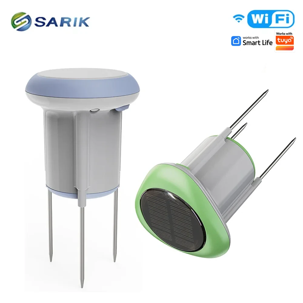 Work with Tuya IP66 Waterproof Solar Soil Sensor, Wireless App Remote Control Temperature Humidity Moisture Monitor