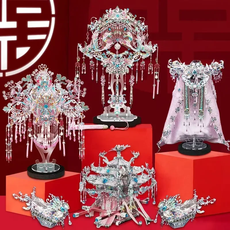 Gangda Shili Hongzhuang Diancui Fengguan Xi Fan 3d three-dimensional metal assembly model Guofeng wedding gift female
