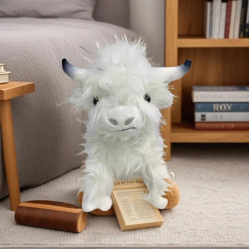 Peluche di mucca delle Highland color crema di un pezzo, bambola Kyloe di peluche da 28 cm, regalo perfetto per bambini