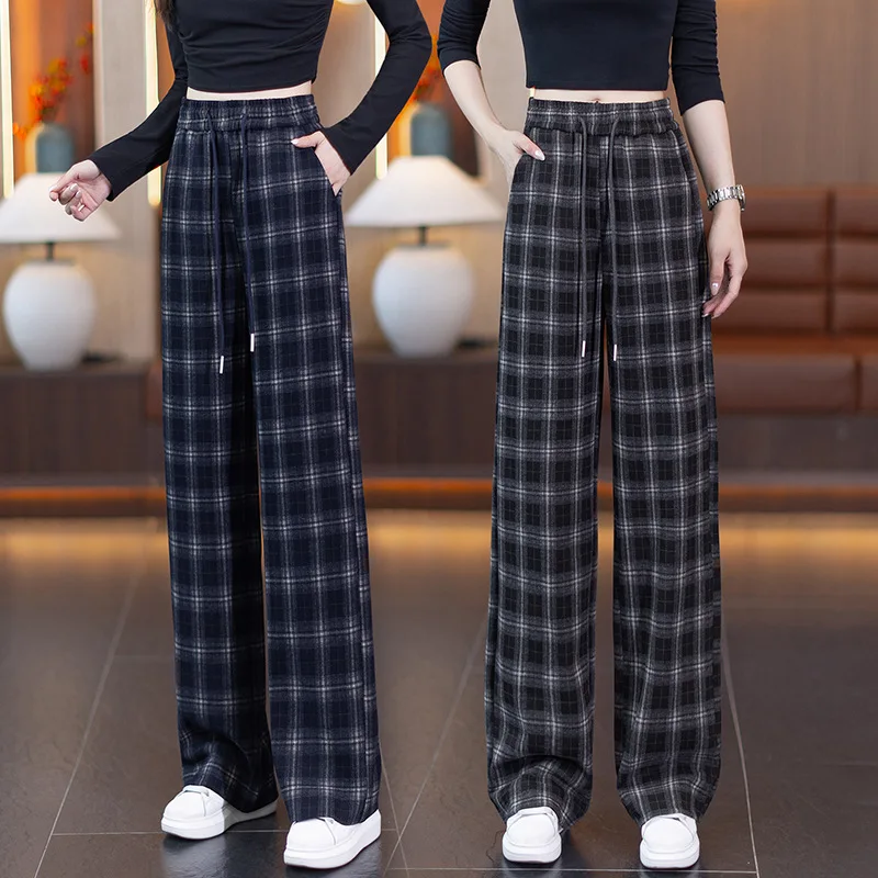 

Широкие брюки ленивого стиля для женщин, осенние новые свободные драпированные прямые брюки с высокой талией, непринужденные повседневные брюки