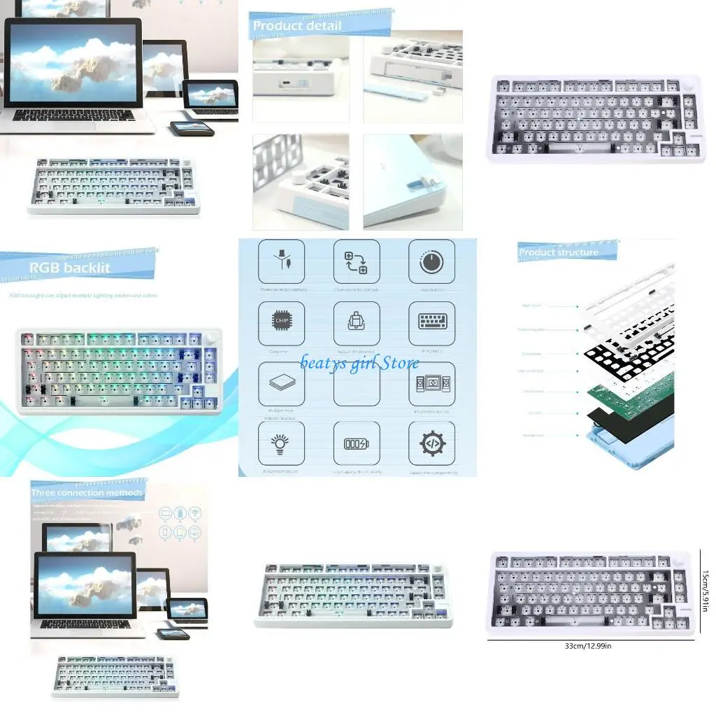 

C7AB LS02 Mechanical Keyboard 84keys BT5/2.4Ghz/TypeC Hot swappable Game Keypad