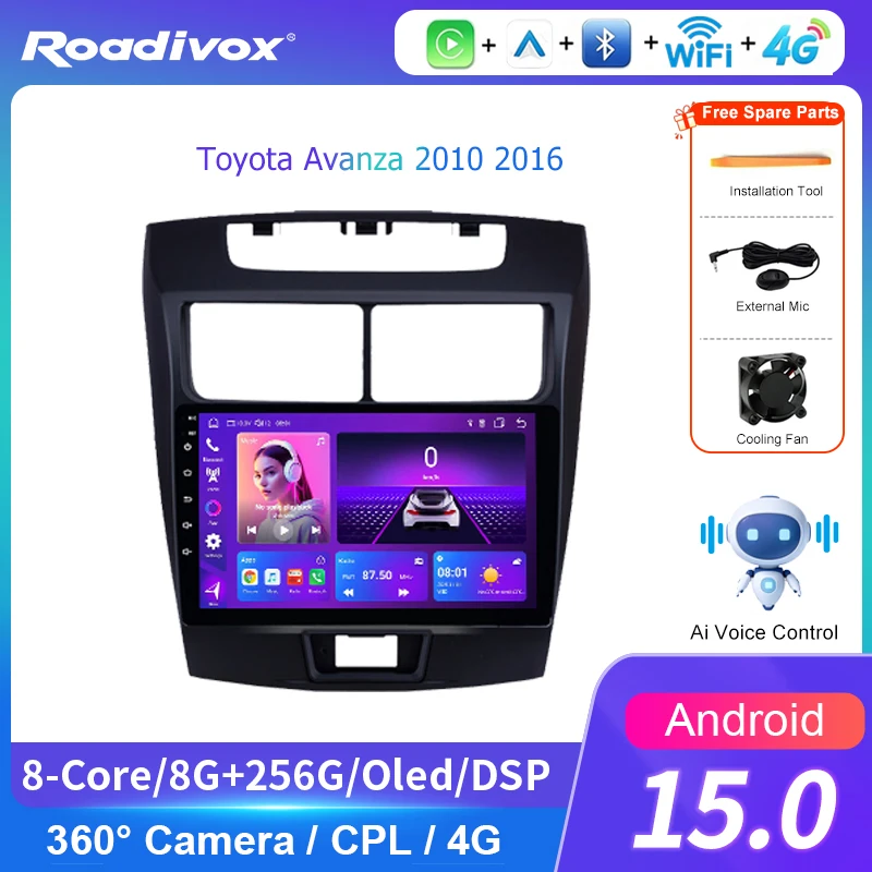 AI VOICE roadivox Android car radio for Toyota Avanza 2010 2016 stereo GPS Navigation video Multimedia Player tape recorder