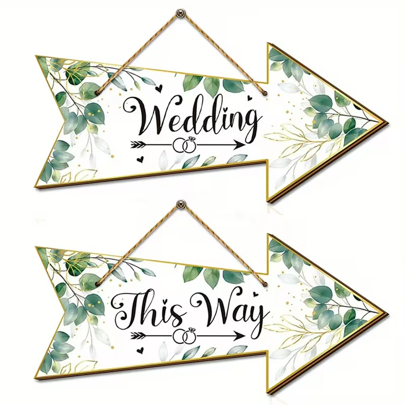 2 Pcs Wooden Wedding Arrow Hanging Sign Greenery Eucalyptus Print Plaque for Wedding Ceremony Party Venue Decoration