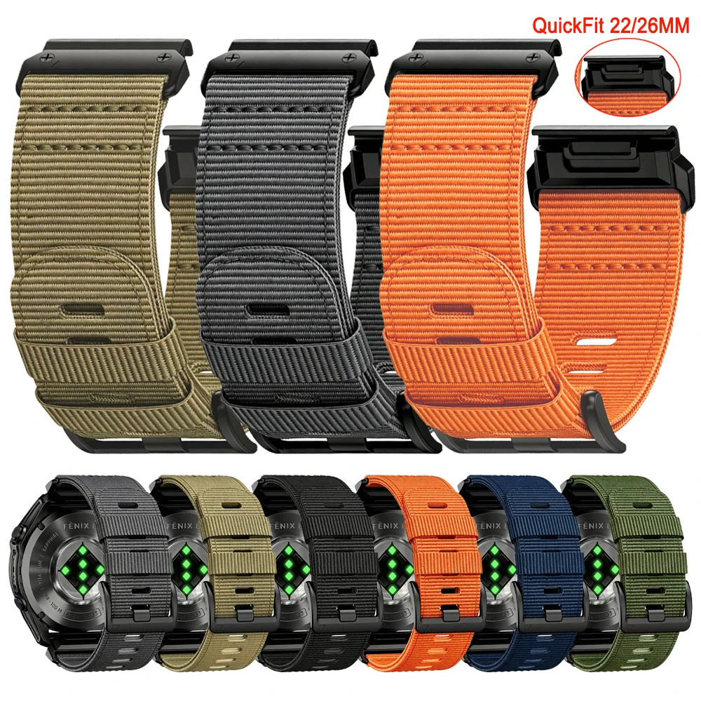 Pulseira de Nylon Trançada QuickFit 26 22mm para Garmin Fenix 8 8Pro E 7 7X 6 6X Pro 5X 5Plus/Epix Pro 47mm 51mm/Enduro