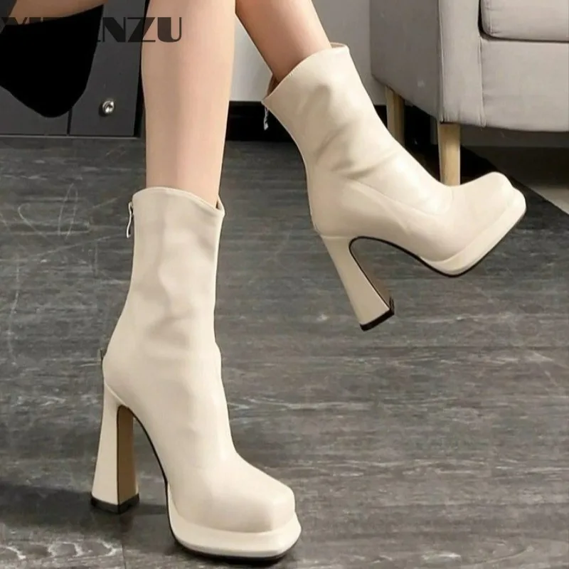 Women Ankle Boots High Heels Fashion Chunky Heeled Shoes Winter Elegant Pumps 2025 New Trend Goth Woman Casual Chelsea Botas