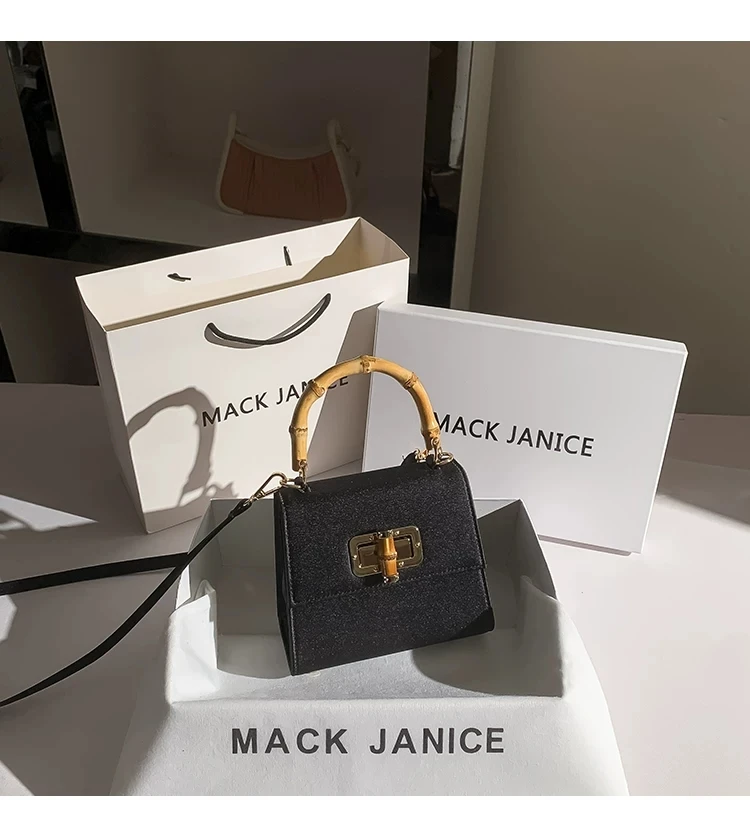 

Fashion Bamboo Handheld Square Bag High Quality Luxury Satin Women Handbag Casual Tote Bag Lady Purse Shoulder Messenger Bag