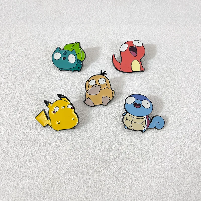 Pokemon stop broszka Drop Oil Fun Pikachu Squirtle Psyduck Anime znaczek Kawaii para plecak ozdobna szpilka akcesoria prezent