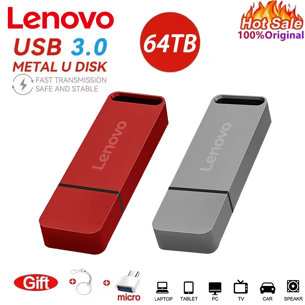 Lenovo 64TB  USB 3.0 Pen Drive 16TB 4TB High Speed Transfer Metal Pendrive Cle Portable U Disk Flash Drive Memoria USB Stick