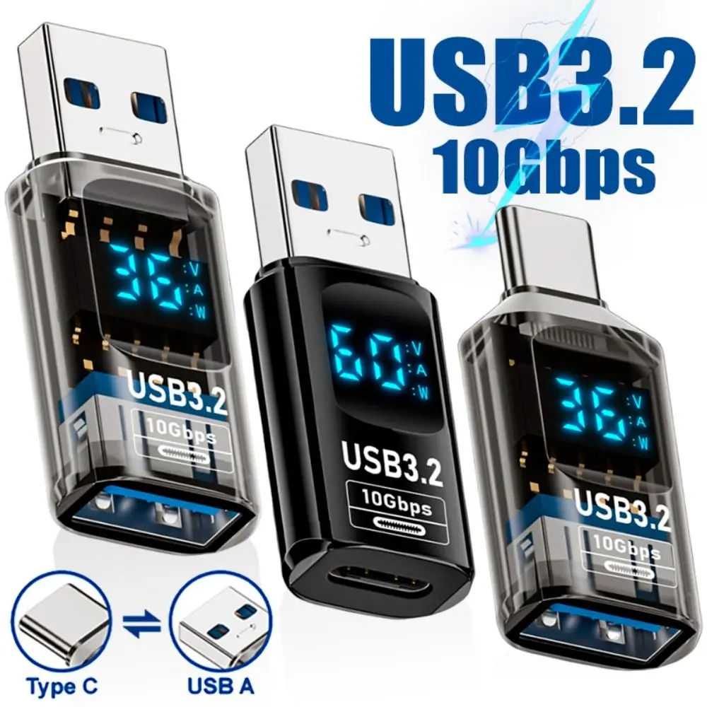 USB 3.2 Digital Display Adapter 60W 10Gbps USB-A to Type-C Adapter with LED Display OTG Adapter For iPhone16 15 Xiaomi PC Laptop