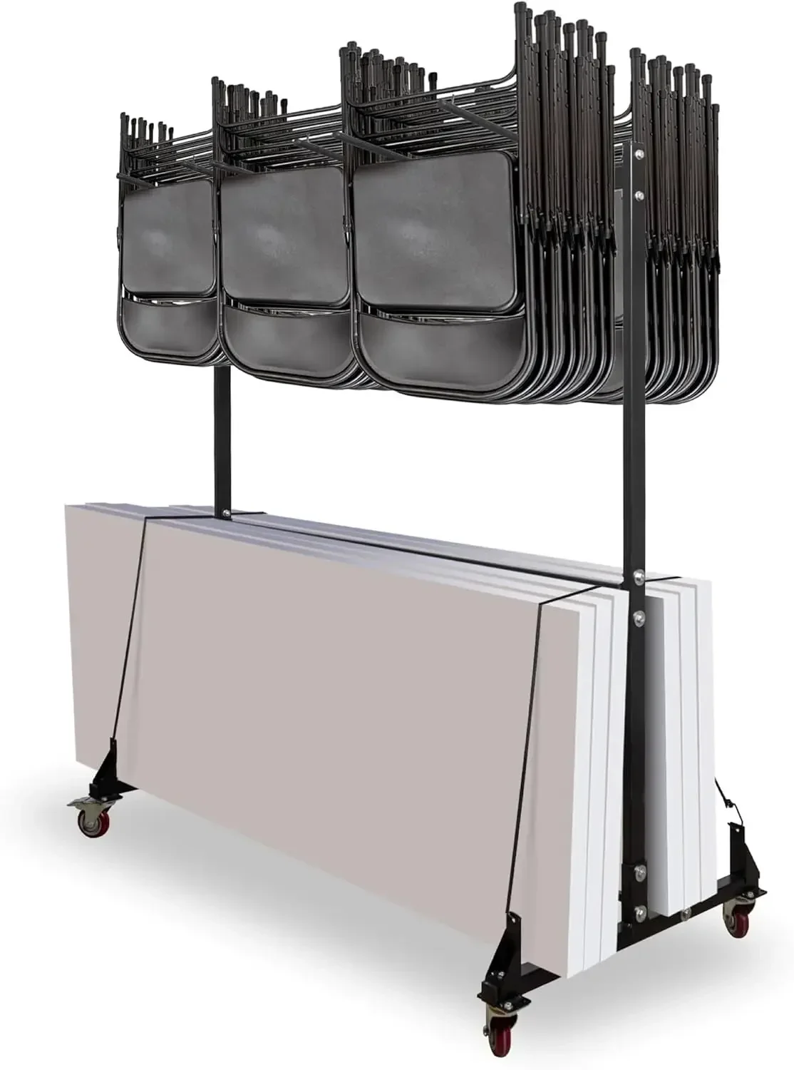 Combo Cart for Chairs & Tables - Foldable Seat & Table Wheeled Caddy - Steel Body Truck with Locking Swivel Caster Wheels - 600