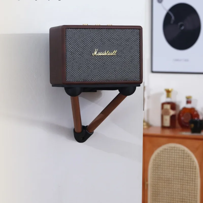 Solid Wood Radio Wall Mount Stand Hanging Speaker Placement Shelf Retro Art Piece Resonance Eliminator Hanging Display