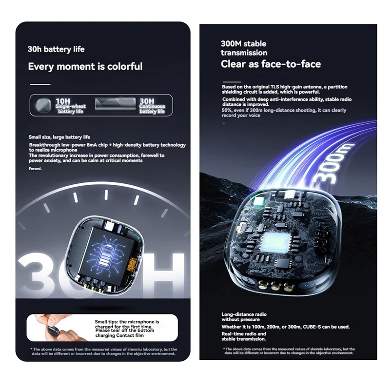 Mini Microphone Time Capsule conception 300M Transmission Stable pour le Streaming en direct Vlogg