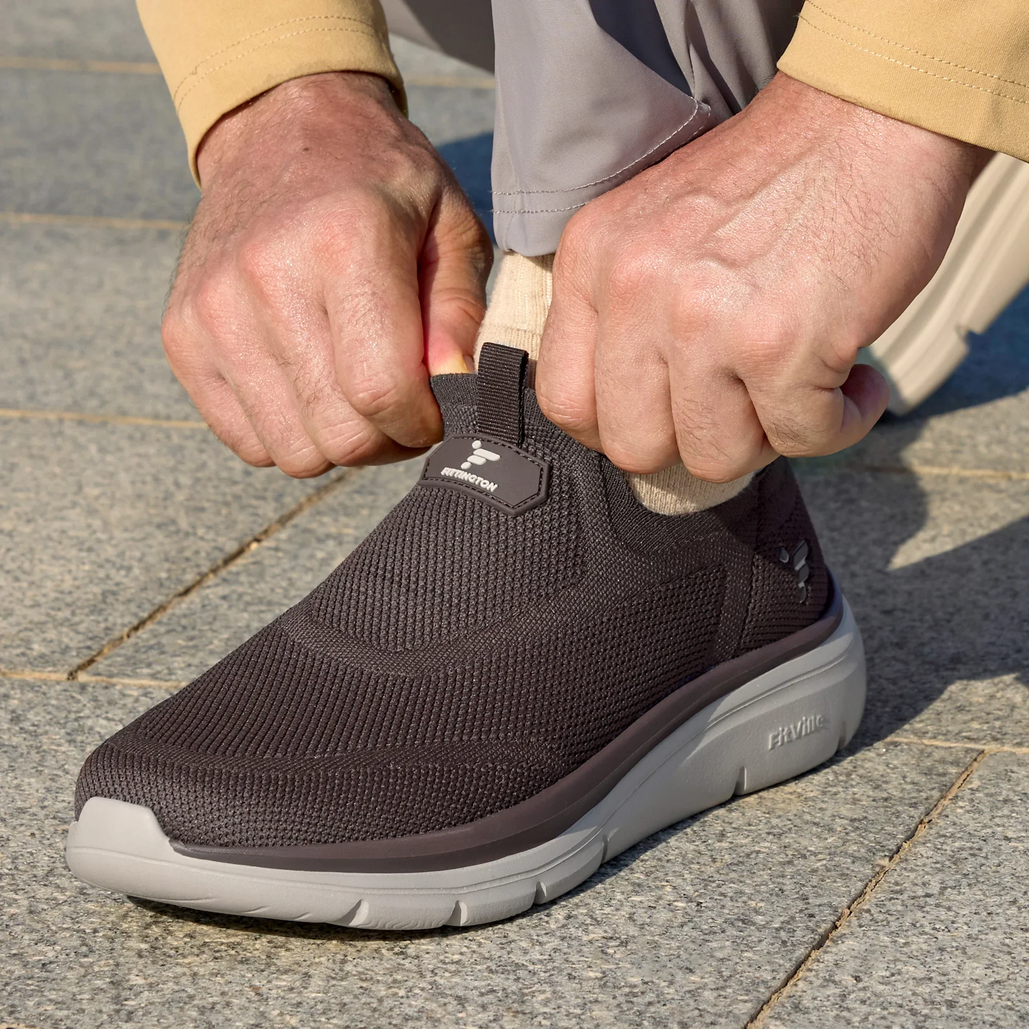 Fitington Herren-Wanderschuhe mit breiter Zehenbox, Slip-On-Freizeitschuhe, bequem, atmungsaktiv, dicke Sohle, Sneaker, Fußgewölbeunterstützung, für breite Füße – Detail 8