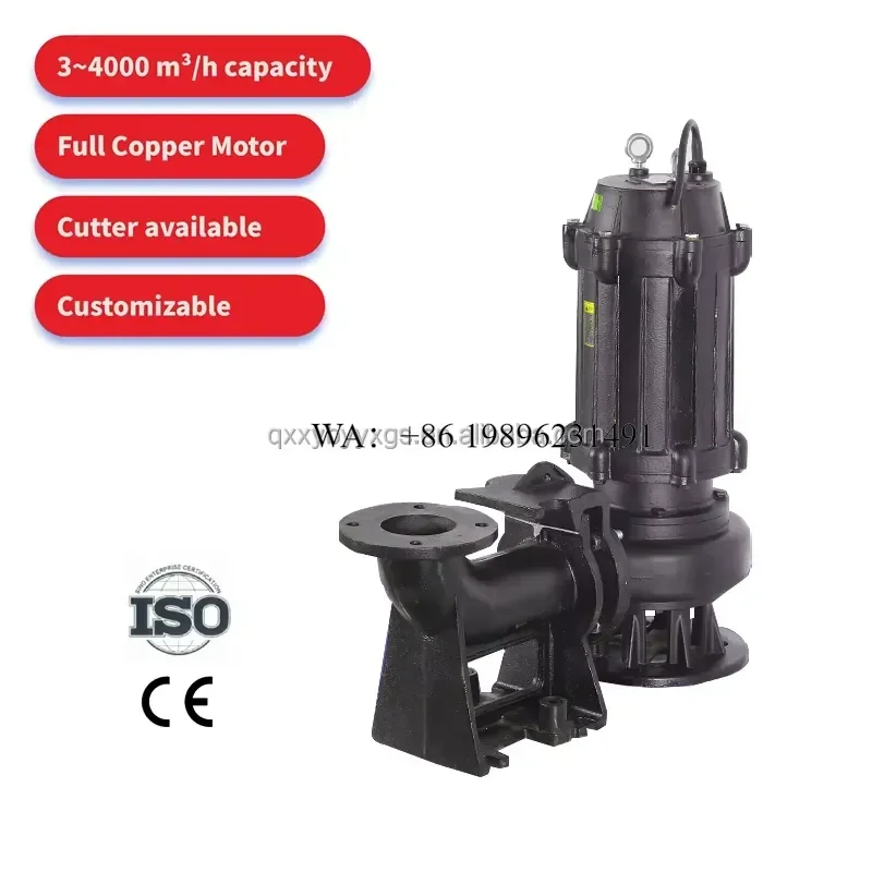 Wmwmnu for WQ Model Non-clog 3 Phase High Pressure Submersible Sewage Pump 2hp 5kw Power Slurry Agriculture Wastewater Sludge