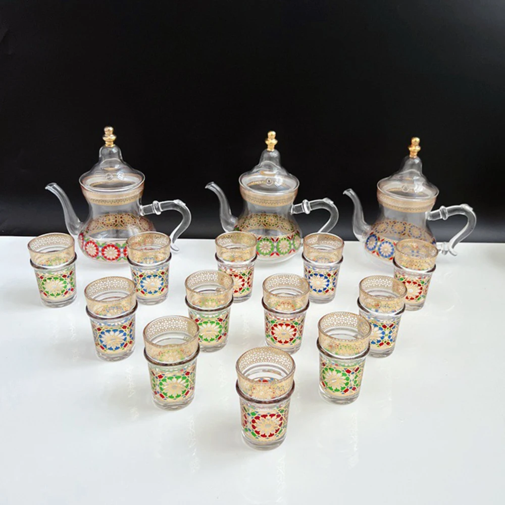 5-piece set, Middle Eastern style glass teapot tea cup, Light Luxury cold teapot glass gift box packaging set, Morocco gift set