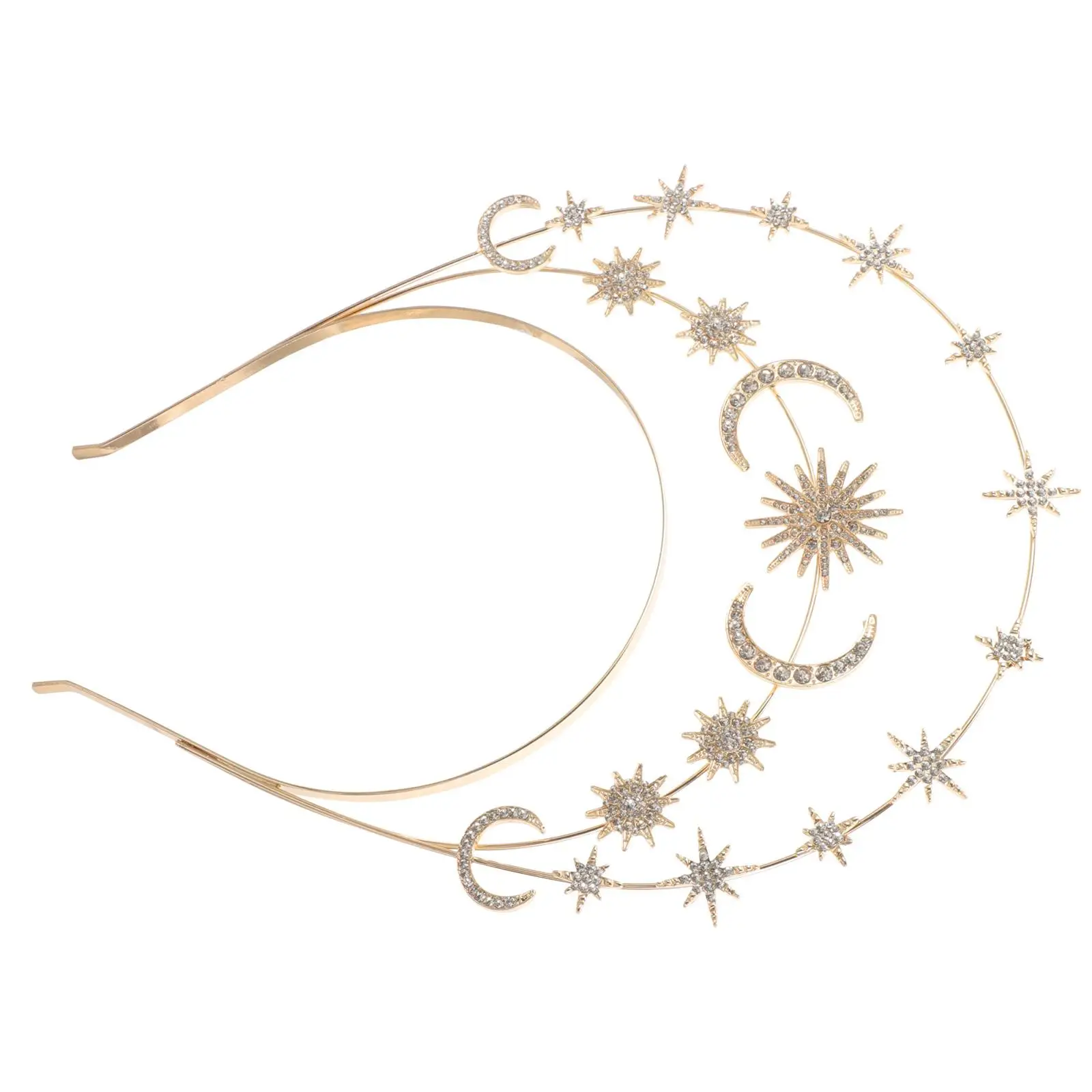 

Moon Headband Women Wedding Bridal Headdress Star Hairband Golden Three Layers Comfort Fit Accessories Crown