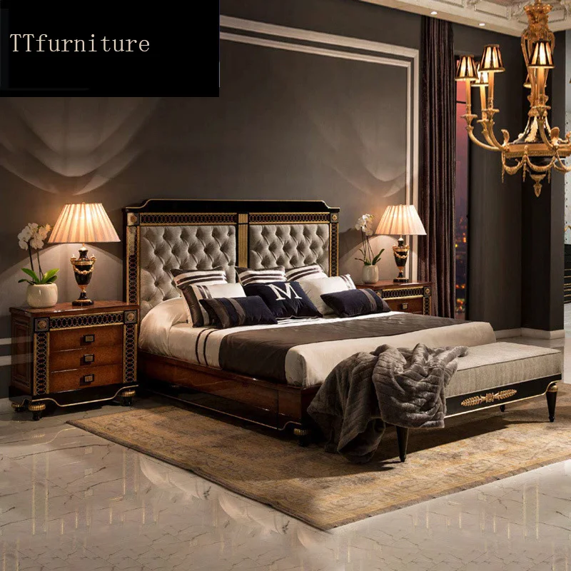 

modern european Italian solid wood bed Fashion Carved luxurious french bedroom set furniture king size jxj60