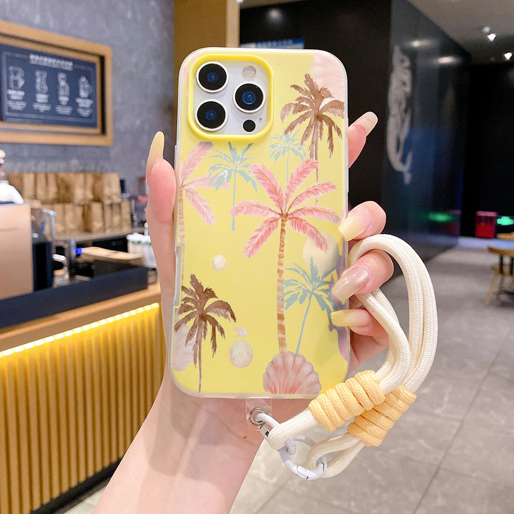 Handschlaufe 2-in-1 Handyhülle für iPhone 17 11 13 12 14 15 16 Pro Max XS XR X 17 Air 7 8 Plus Island Coconut mit Lanyard-Abdeckung – Detail 3