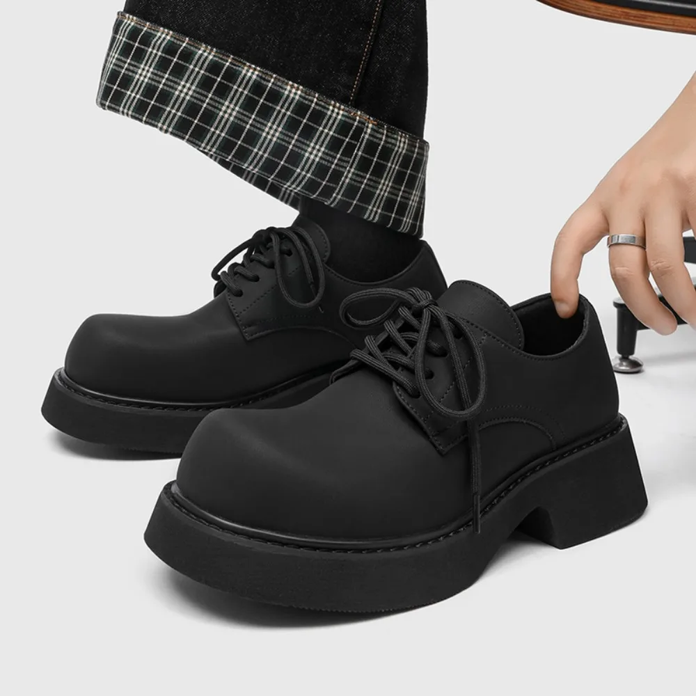 

Men Fashion Lace Up Derby Shoes Chunky Platform Wide Round Toe Chunky Heel Lug Sole Dress Shoes for Casual Work Office Business