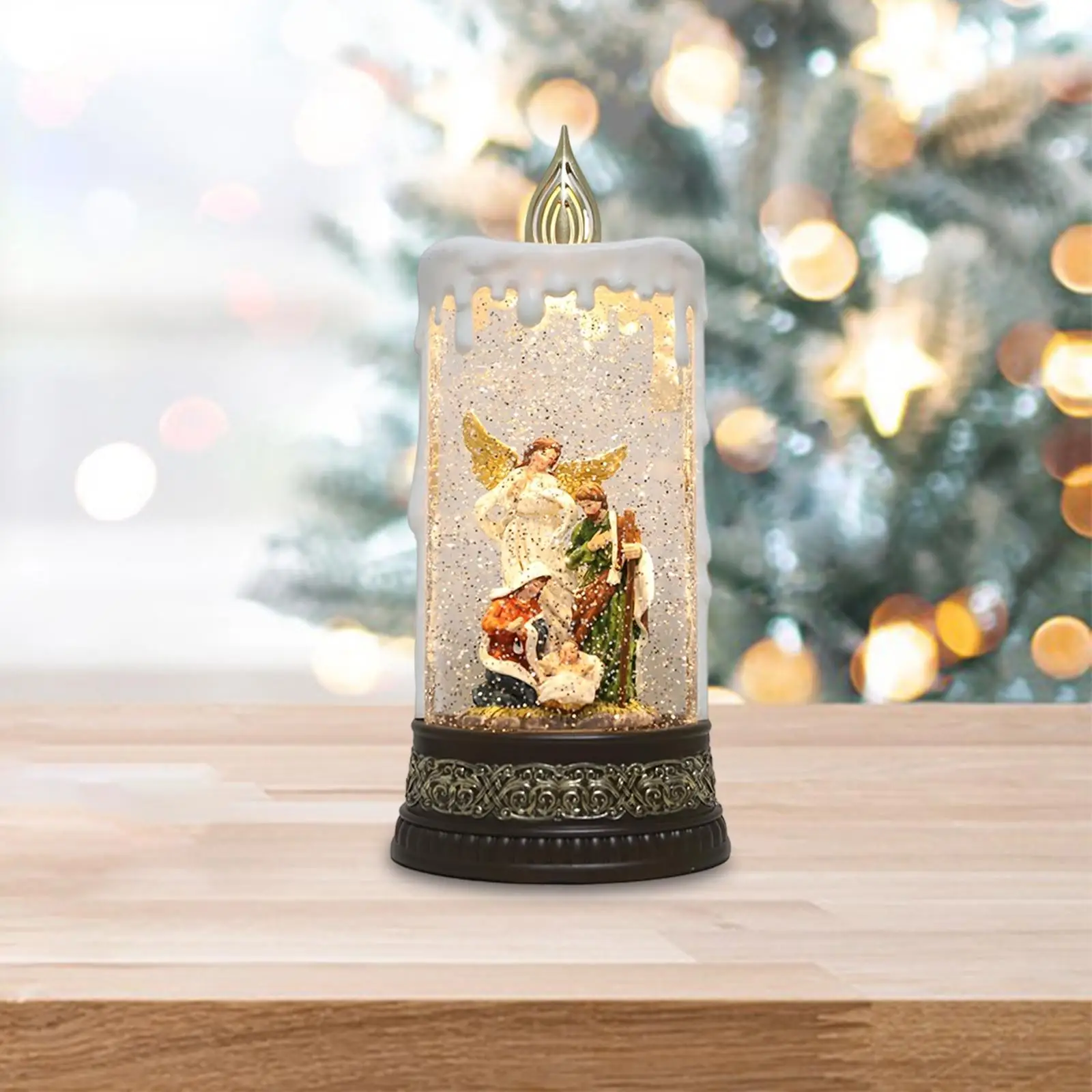 

Christmas Decoration Nativity Scene Snow Globe Musical Box Desktop Ornament with Soft Light for Bedroom
