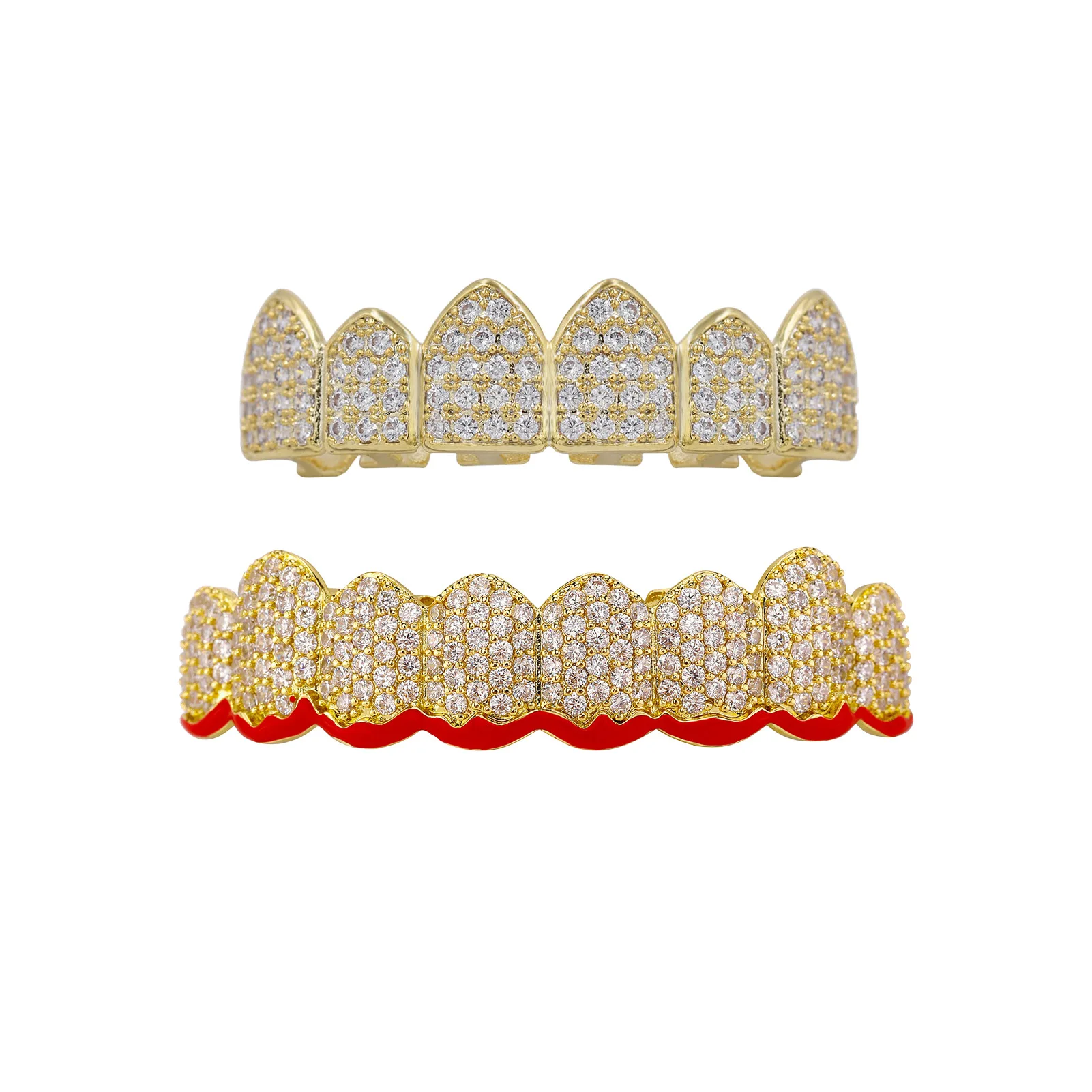 Iced Out Teeth Grillz Copper Silver Plated Full CZ Zircon Hip Hop Rapper Nightclub Cosplay Party Mouth Jewelry Wholesale