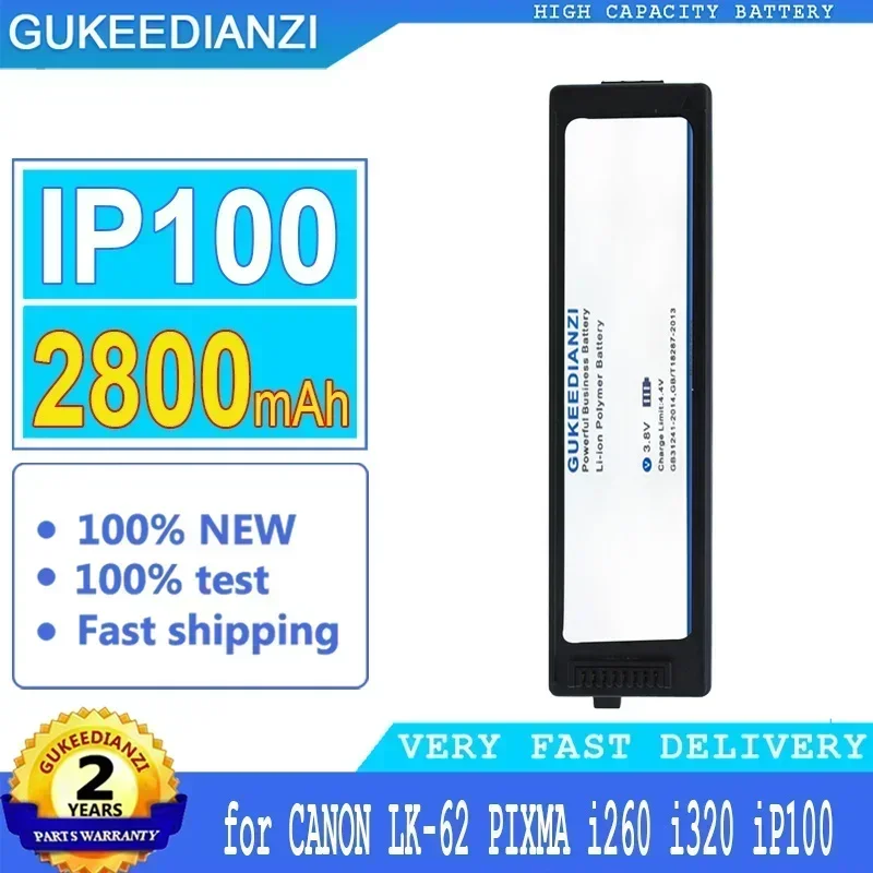 

Replacement Battery 2800mAh For Canon LK-62 PIXMA i260 i320 iP100 min 2446B003 K30274 LB-60 QK1-2505-DB01-05 Portable Battery