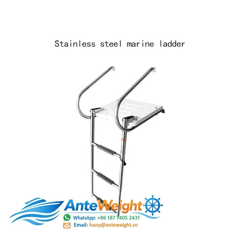 ABS Swim Platform Marine Grade Stainless Steel Boat Ladder with Telescoping 2 Handrails for Marine Boat Yacht