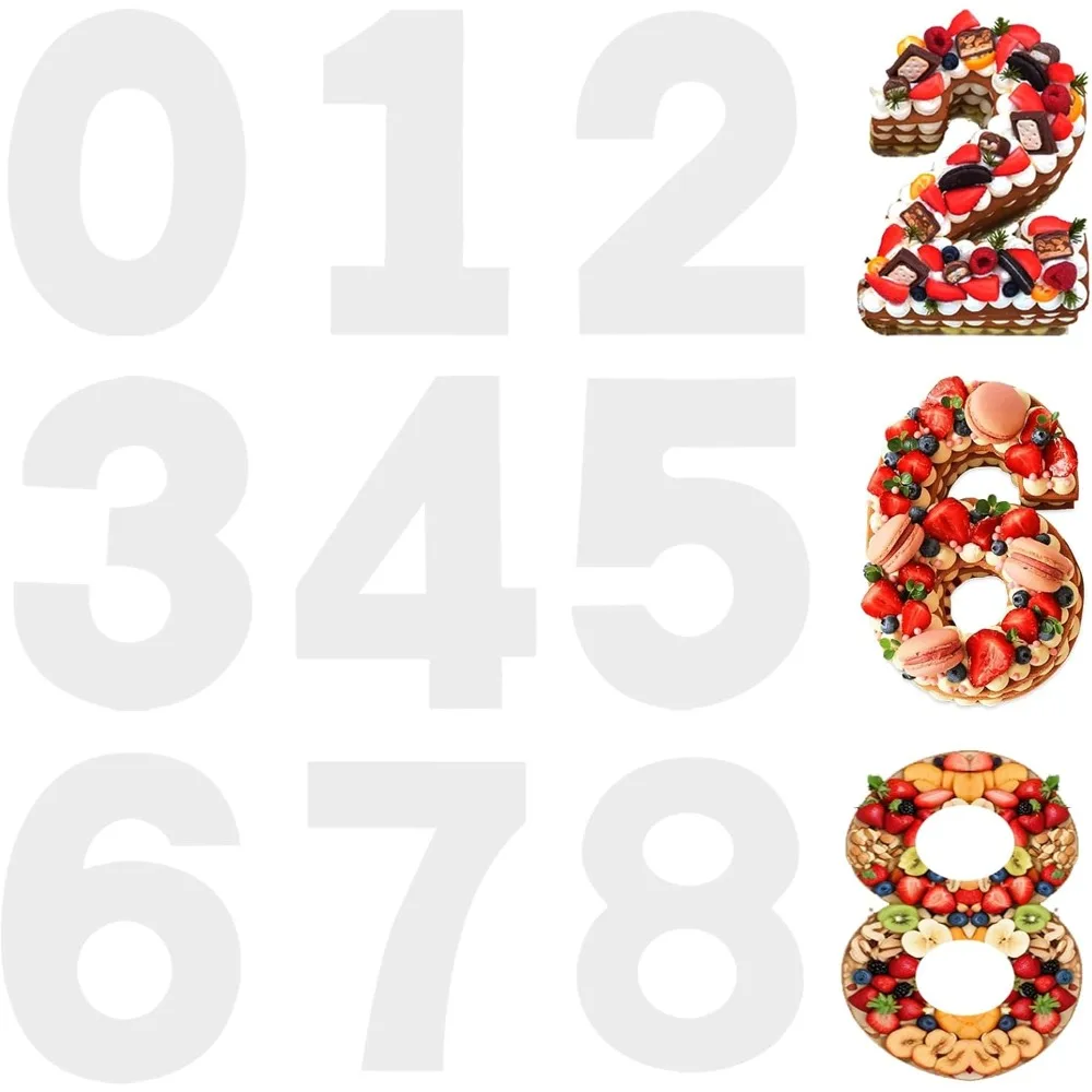 

12 Inch Large Number Cake Molds 0-8 Cake Number Stencils, 9 Pieces Numerical Painting Stencils Template Baking Forms Moulds Cake