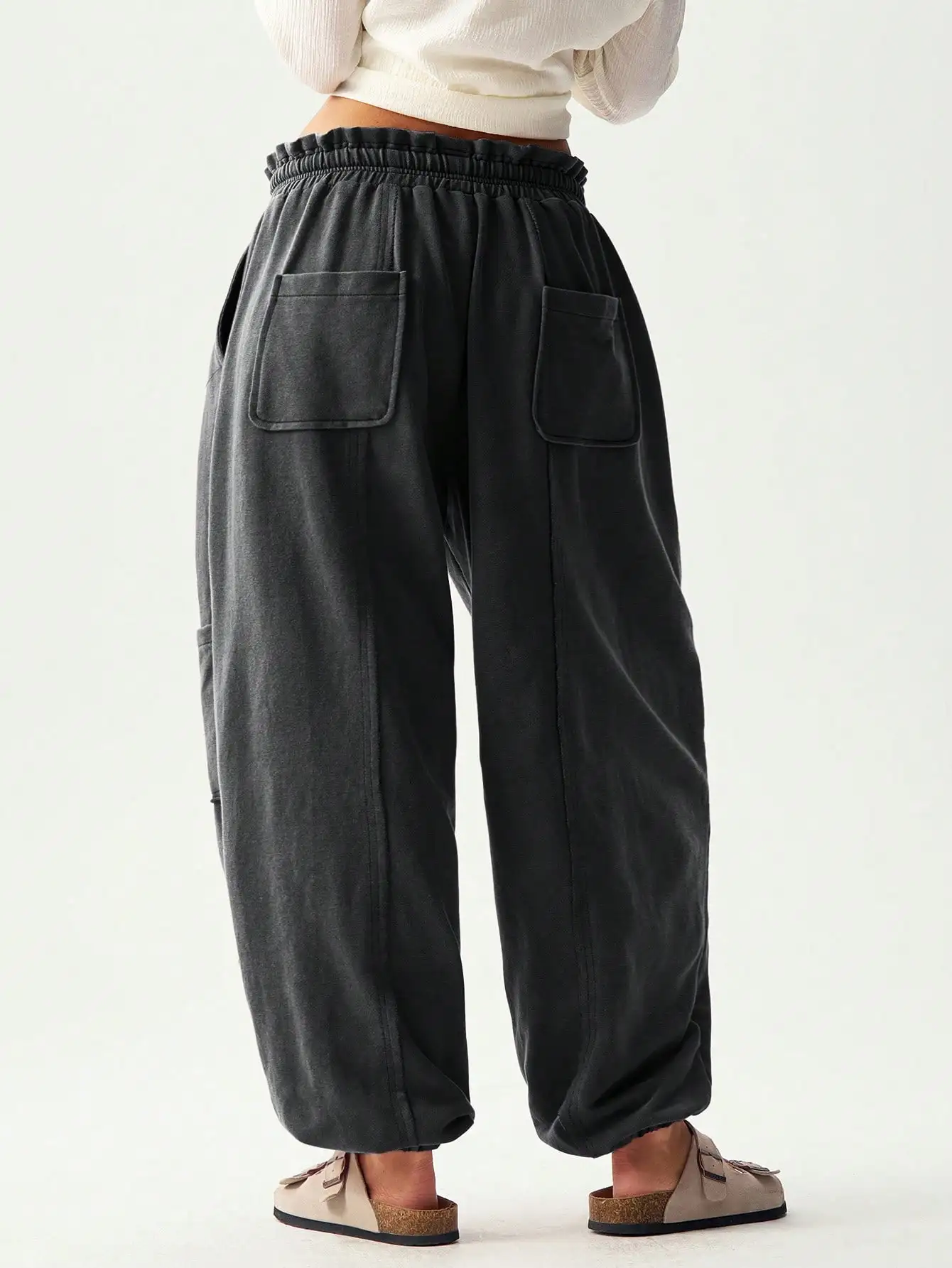 Women's Casual Solid Color Knit Drawstring Sweatpants, Loose Fit
